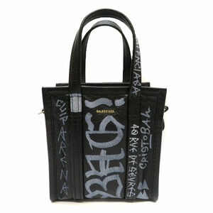 BALENCIAGA Bazaar Shopper XS Graffiti Arena Leather Handbag Shoulder Bag Black